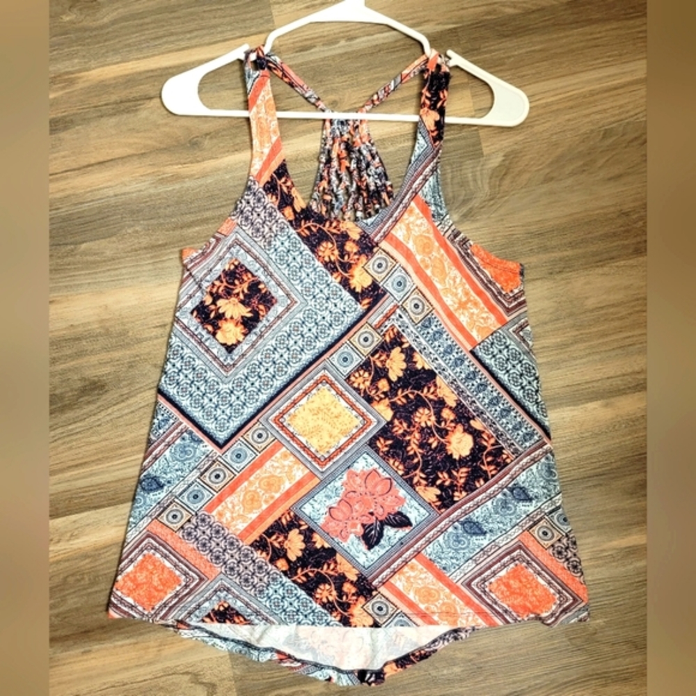 Maurices Women's Medium Pink and Blue Floral Tank Top